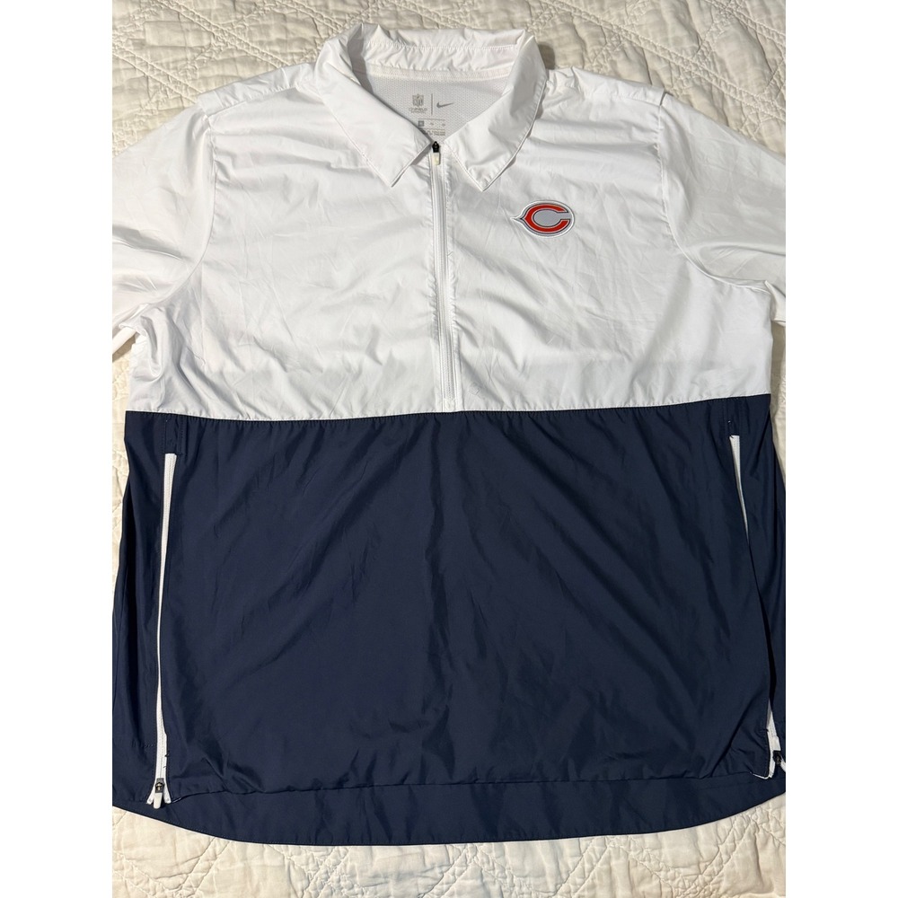 Nike Chicago Bears NFL On-Field Quarter Zip Short Sleeve Windshirt White Navy XL